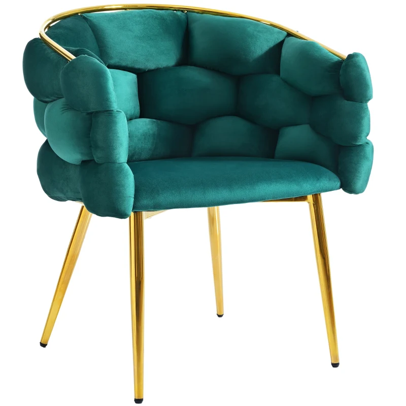 Scaun de lux din catifea, scaun de prânz cu picioare din fier auriu, suporturi frontale reglabile și spătar confortabil, 50×47×80 cm, Verde Închis