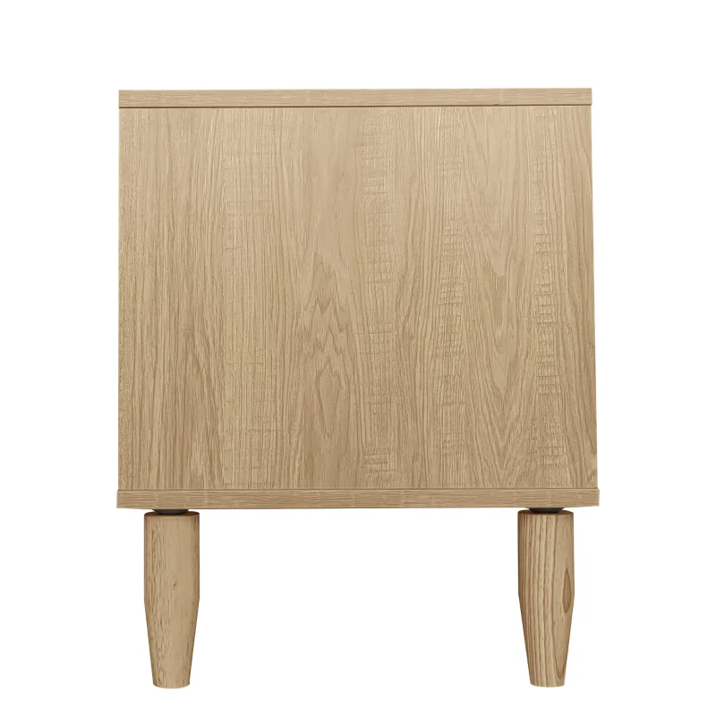 Meuble TV en rotin 150×40×50 cm,  avec 2 portes en rotin,  2 tiroirs,  étagère réglable en hauteur et gestion des câbles,  pour téléviseur jusqu'à 60 pouces, Chêne