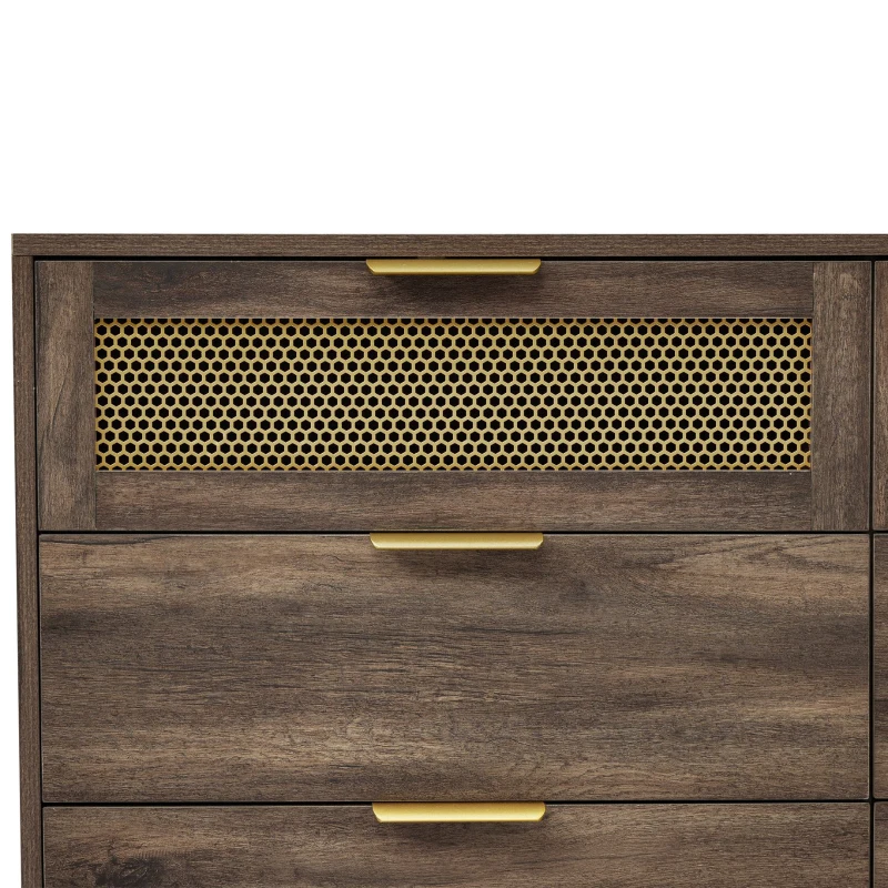 Sideboard Cabinet with 6 Drawers and Metal Handles, Multipurpose Storage Cabinets for Hallway, Bedroom, 120L x 40W x 76H cm, Dark Brown