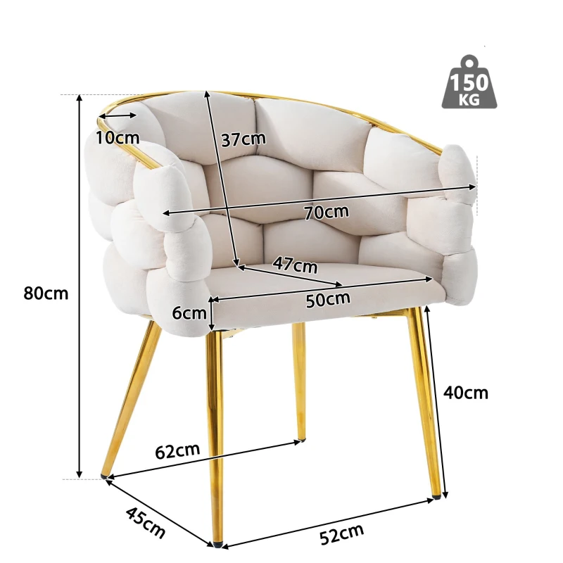 Chaise en velours de luxe avec dossier doré brillant, protection dorsale confortable, tissu en velours doux et supports de jambes avant réglables, Beige