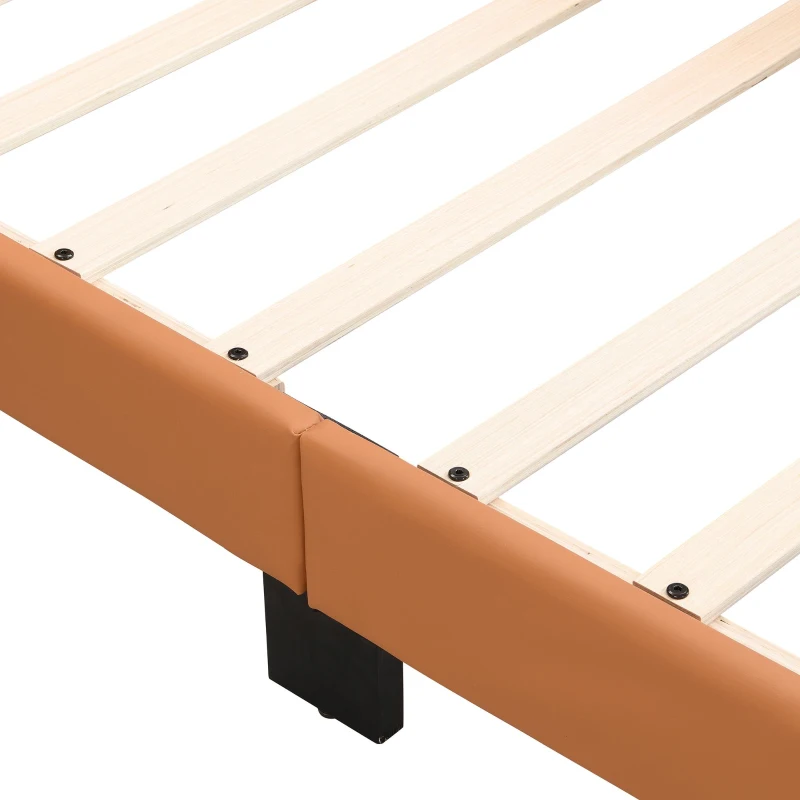 Kinderbett, 90×200 cm, Löwenform, Kunstleder-Material, Holzlattenrost, einfache Montage, Matratze nicht enthalten, Orange