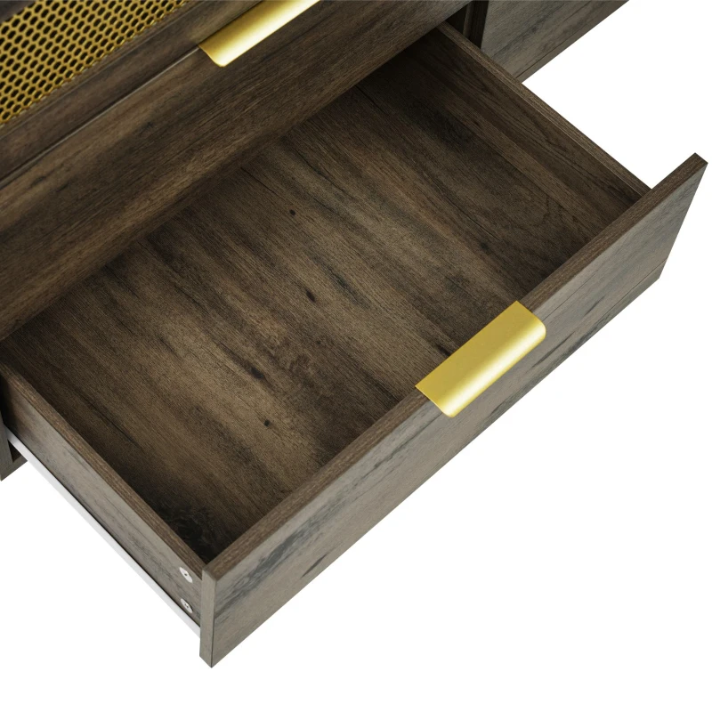 Sideboard Cabinet with 3 Drawers and 2 Doors, Metal Handles, Chest of Drawers for Bedroom, Hallway, 120L x 40W x 76H cm, Dark Brown