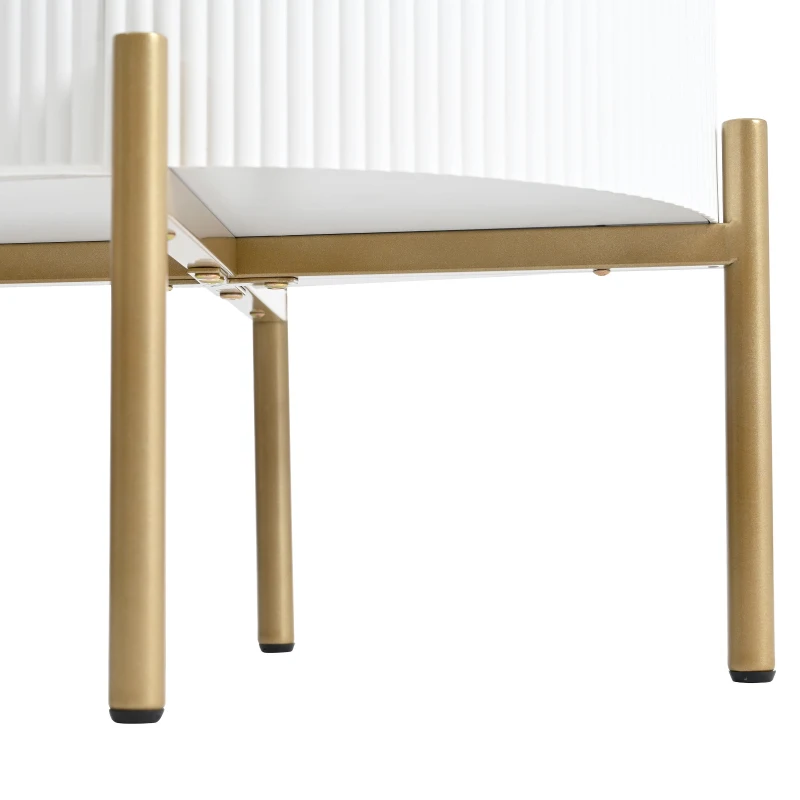 Table d'appoint avec tiroirs, structure en marbre, pieds et poignées dorés réglables, 50×50×51 cm, Blanc