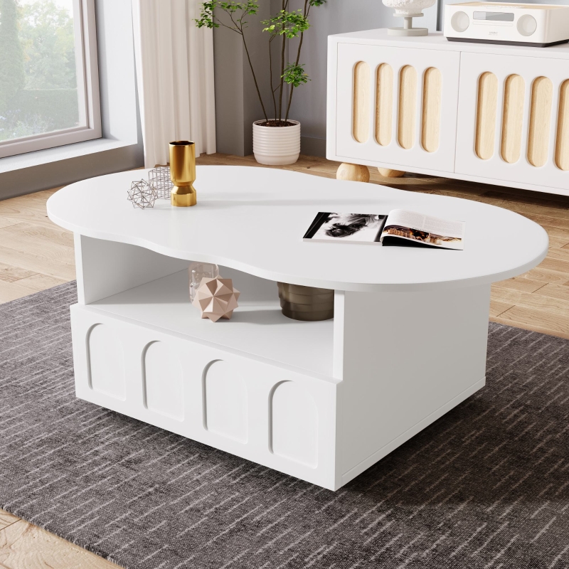 Wohnzimmertisch 100x60 Weißer Wolkenform mit Schublade