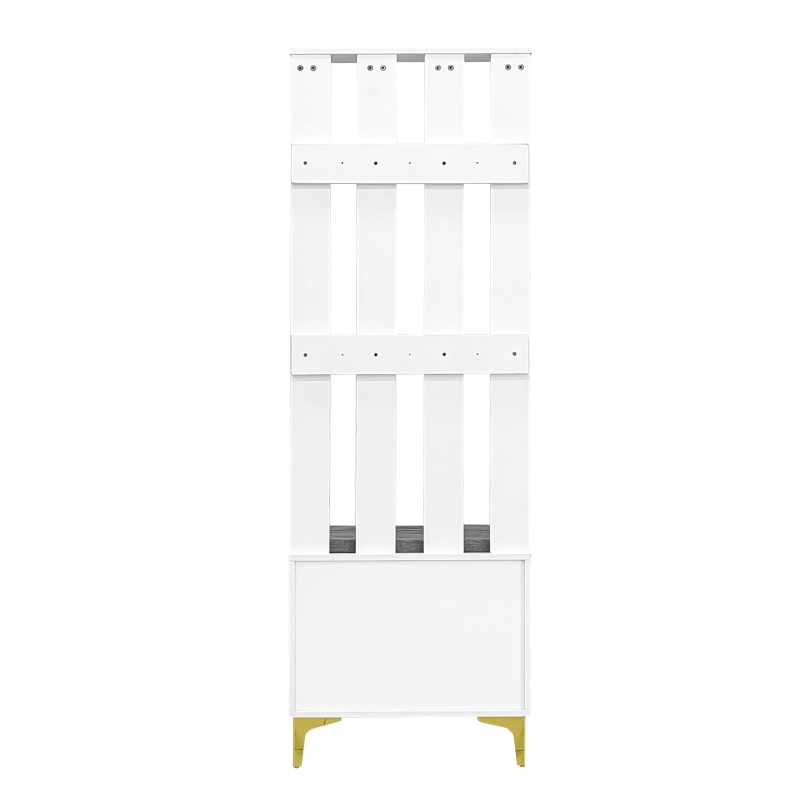 Set guardaroba con panca per scarpe e cuscino, frontale armadio con ganci, 60,5×180,5×35,2 cm, Bianco+Oro