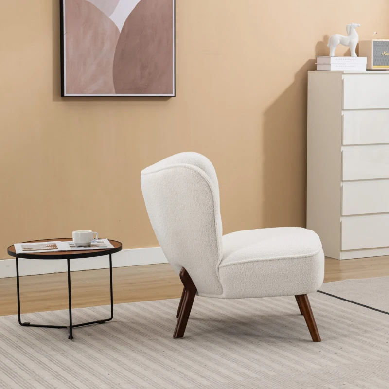 Freizeitstuhl mit extra hoher Rückenlehne, ergonomisches Design, Beine aus massivem Walnussholz, 75×77×85 cm, Weiß