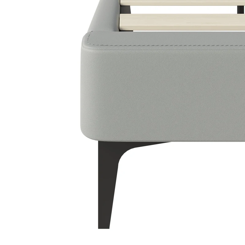 Stilvolles Polsterbett, 140×200, Kunstleder, Abnehmbare Rückenlehne mit Reißverschluss, Lattenrost und Kopfteil, ohne Matratze, Grau