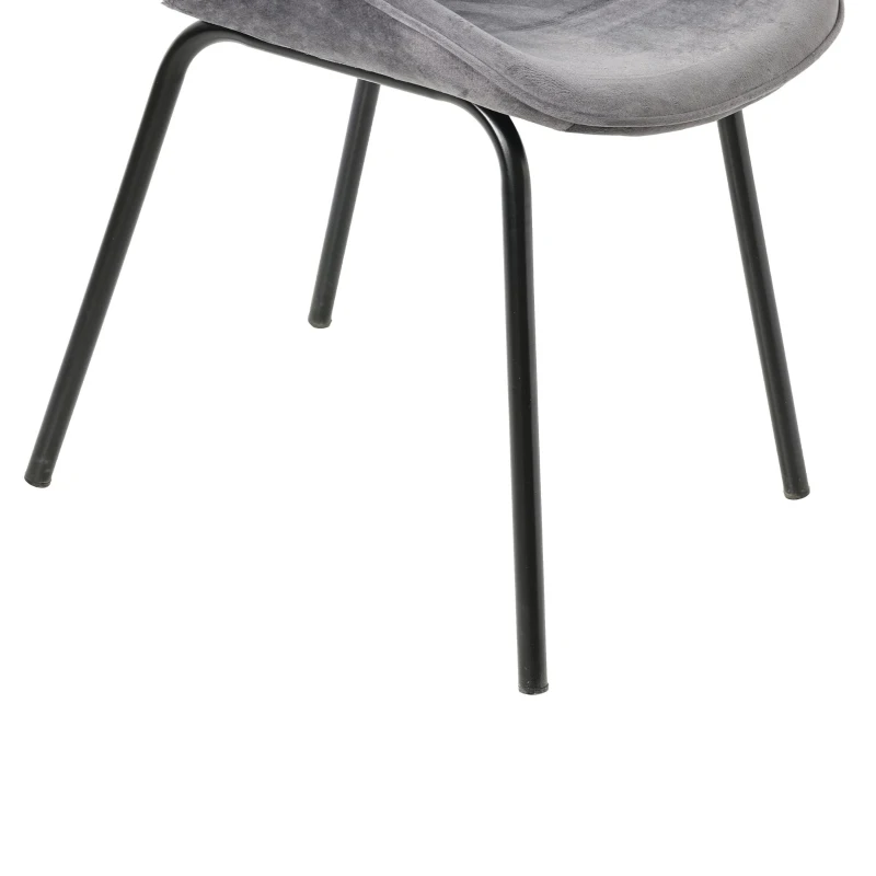 Set de 2 scaune de prânz, spătar rotund, tapițerie din catifea, structură metalică, ergonomice, Gri
