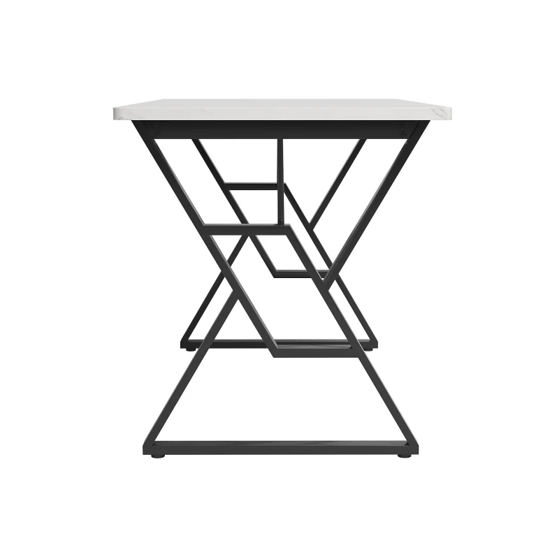 Esstisch mit Metallbeinen, moderner Marmortisch, stabiles Metallgestell, verstellbare Füße, 119×70×75cm, Weiß+Schwarz