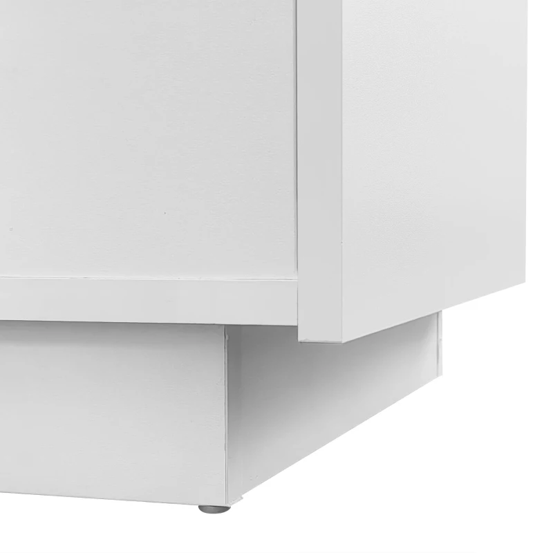 Table basse blanche avec revêtement en verre,  éclairage LED,  contrôle par application,  2 tiroirs et compartiment ouver, Blanc
