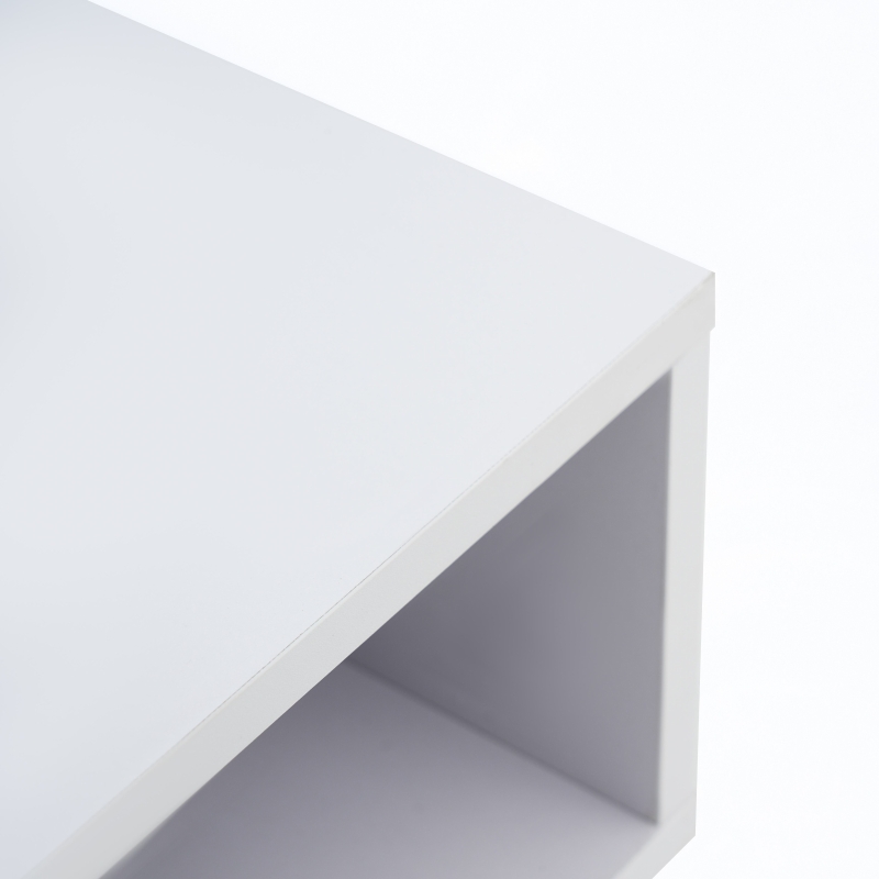 Table basse carrée moderne,  5 compartiments ouverts,  compartiment de rangement central 10x10 cm, 70x70x35 cm, Noir Blanc