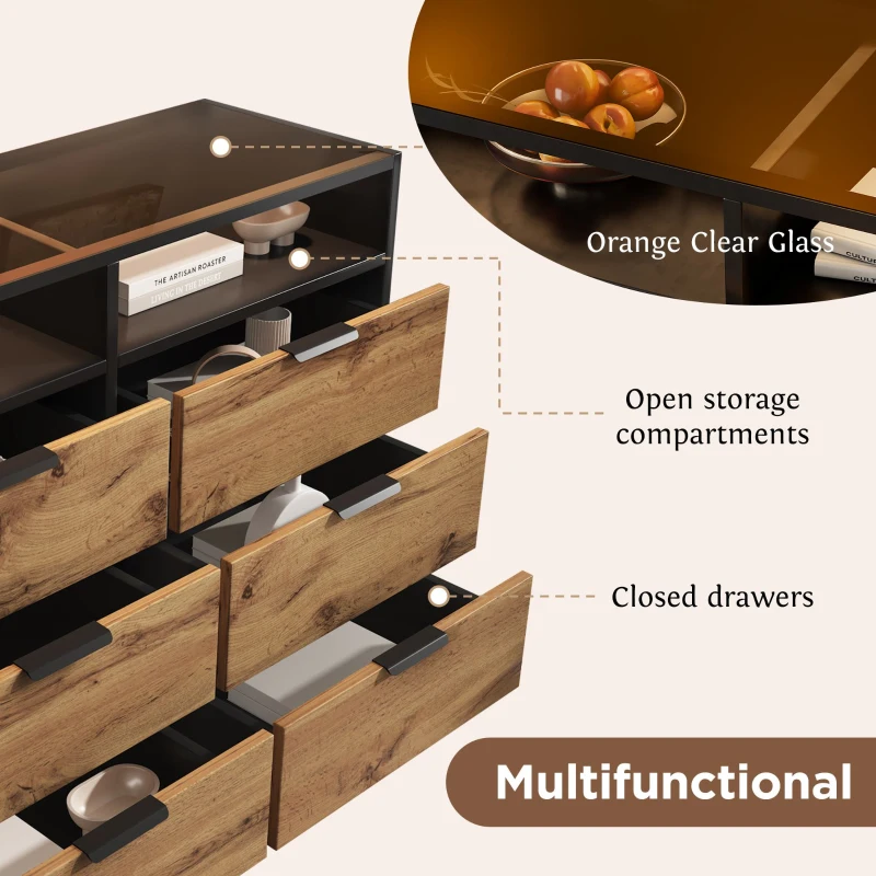 Anti-tip Sideboard Cabinet with Storage Drawers and Shelves, Wooden Drawer Chest for Living Room, 120L x 40W x 80H cm, Oak