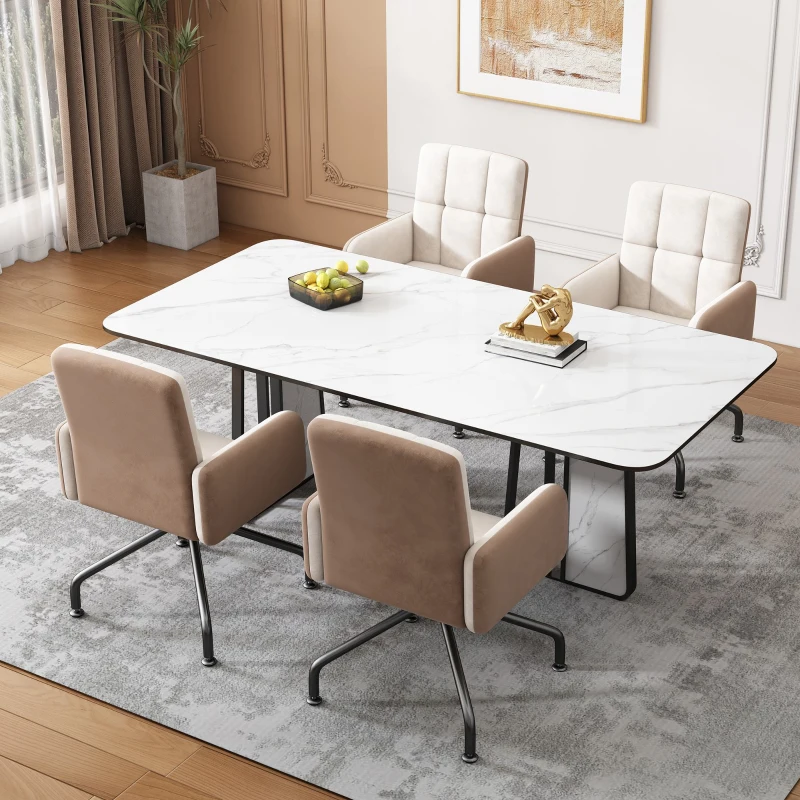 Esszimmerstuhl in Samtoptik, Modernes Design, Abnehmbare Armlehnen, Ergonomisch, Einfache Montage, Beige