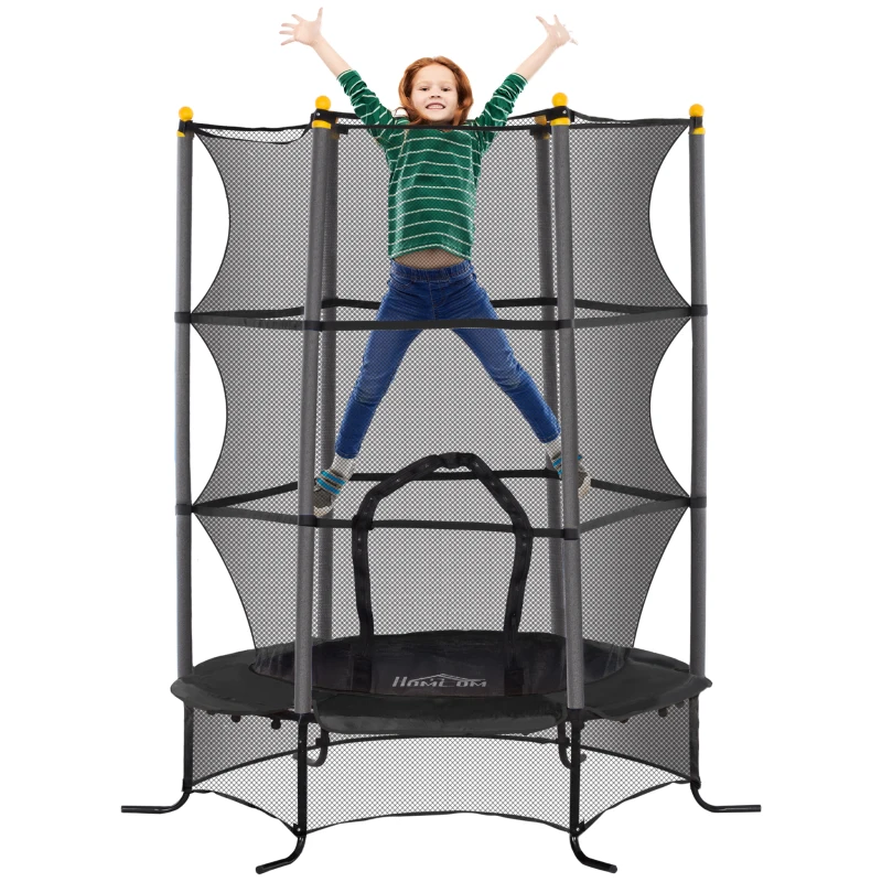 HOMCOM Trampoline voor Kinderen, Ø163 cm, met Veiligheidsnet, Voor Binnen en Buiten, Belasting tot 50 kg, Staal, Kunststof, Zwart