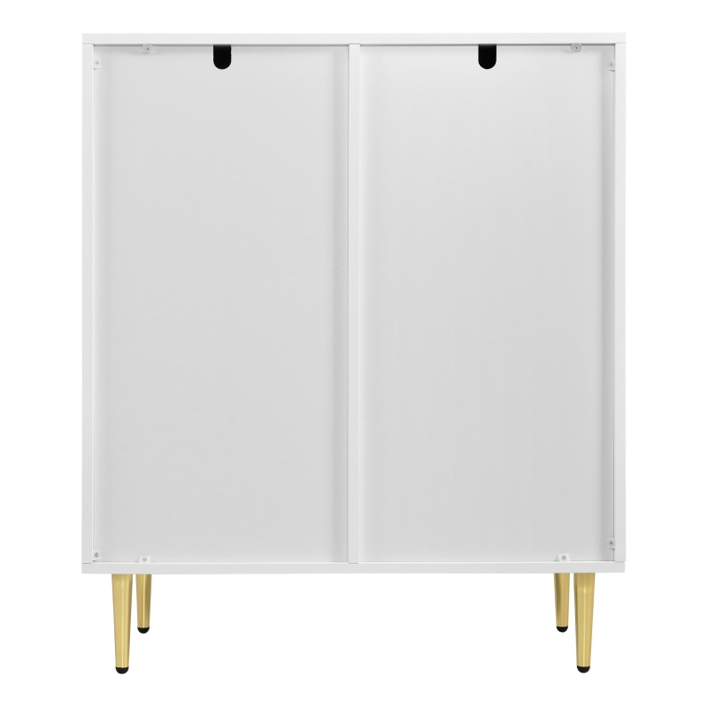 Sideboard mit 2 Türen, Kommode für Wohnzimmer, Bad- und Schlafzimmer, vergoldete Füße und Griff, florales Muster, stoßsicheres Eckdesign, 3 Einlegeböden, 6 Fächer, 75Lx40Bx90H, Golden+Weiß