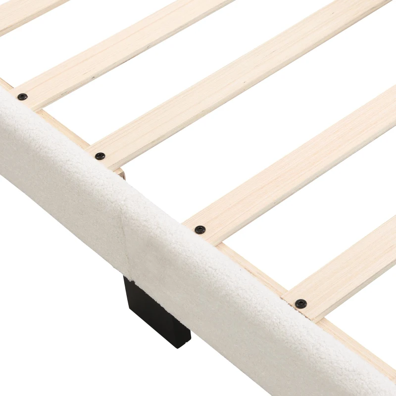 Lit pour enfant 90×200 cm avec sommier à lattes, en forme de lapin, tête de lit en sherpa, montage facile, matelas non inclus,Blanc+Rose