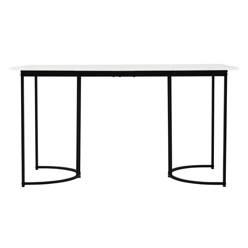 Table à manger moderne 140 x 80 cm, table rectangulaire avec motif marbre, structure en métal et pieds réglables pour salle à manger et salon,Blanc