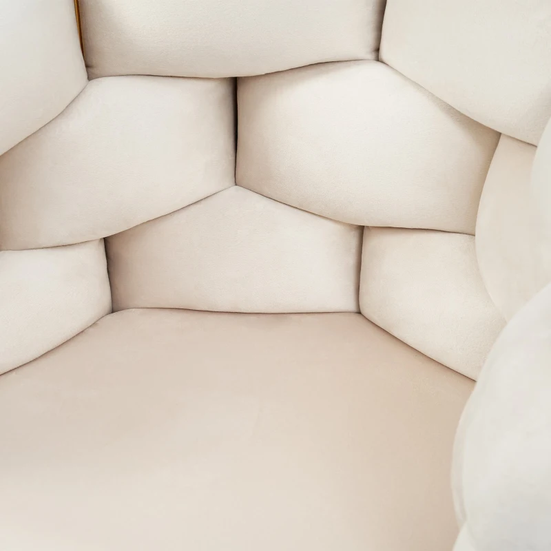 Chaise en velours de luxe avec dossier doré brillant, protection dorsale confortable, tissu en velours doux et supports de jambes avant réglables, Beige