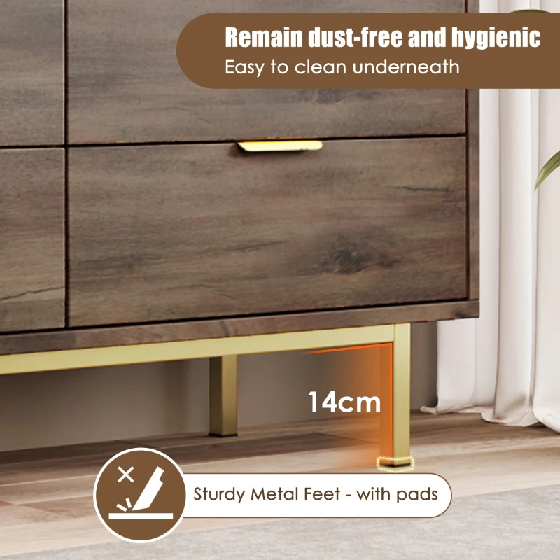 Sideboard Cabinet with 6 Drawers and Metal Handles, Multipurpose Storage Cabinets for Hallway, Bedroom, 120L x 40W x 76H cm, Dark Brown