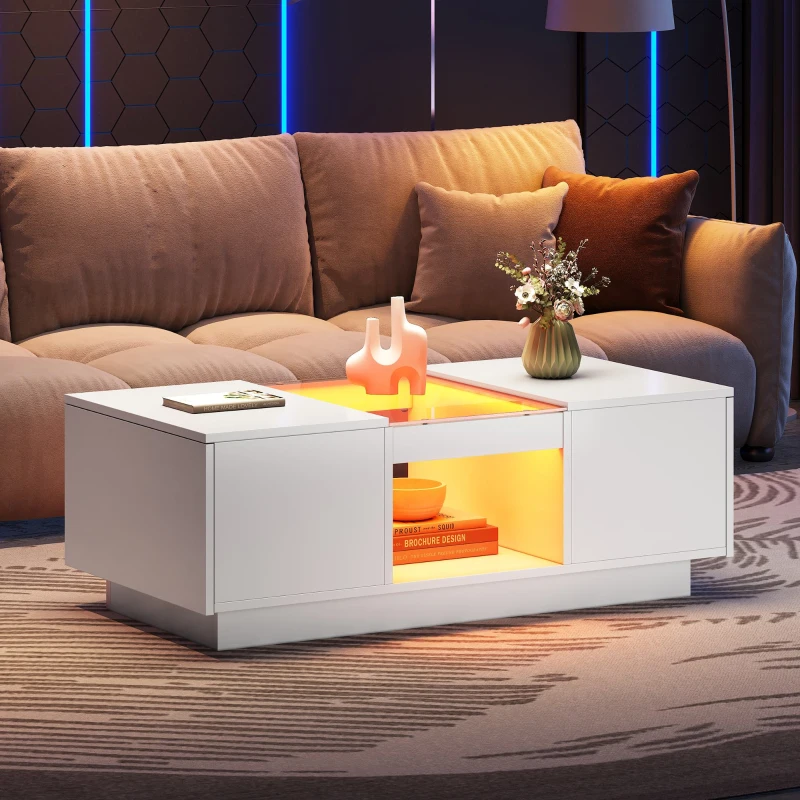 Couchtisch weiß 100x50cm mit LED-Beleuchtung – Moderner Design fürs Wohnzimmer