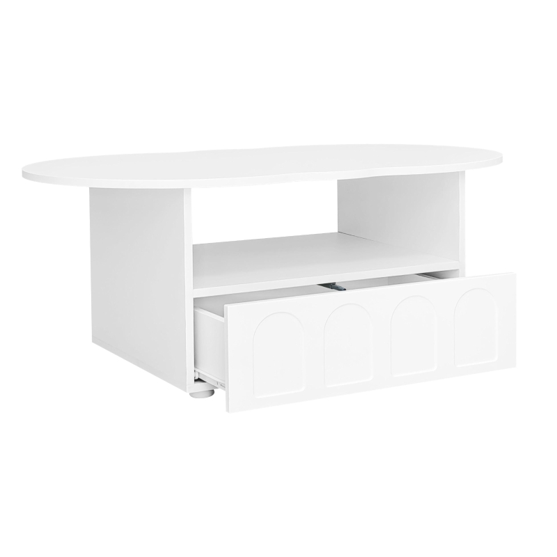 Table basse en forme de nuage avec tiroirs et compartiments de rangement, mécanisme Push-to-Open, Blanc(m-12)