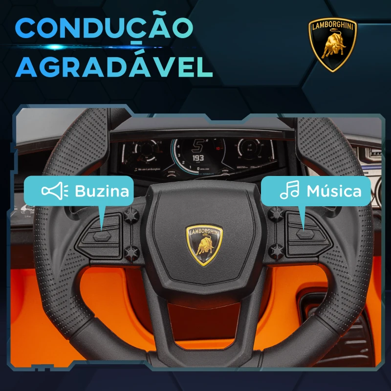 AIYAPLAY Carro Elétrico para Crianças Carro Lamborghini Revuelto com Bateria 12V  Faróis LED e Música 105x60x40 cm Laranja