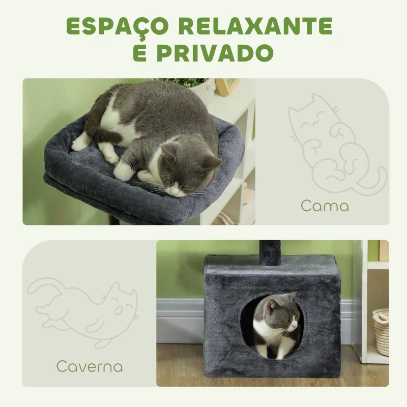 PawHut Arranhador para Gatos 134 cm com Caverna Plataformas Bolas de Jogar e Postes de Sisal 124,5x40x134 cm Cinza Escuro