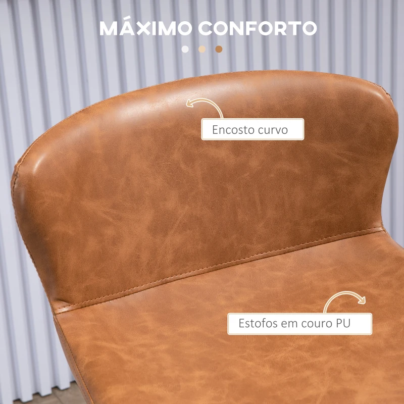 HOMCOM Conjunto de 2 Bancos Altos de Cozinha com Encosto Estofado em PU Carga 120 kg para Bar Sala de Jantar 45x49x94,6 cm Marrom