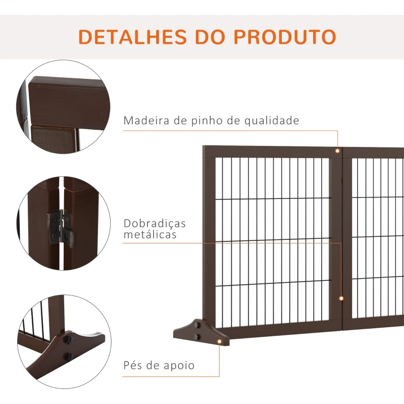 PawHut Barreira de Segurança para Cães de 3 Paineis com Estrutura de Madeira e Pés de Apoio 185x36x71 cm Marrom