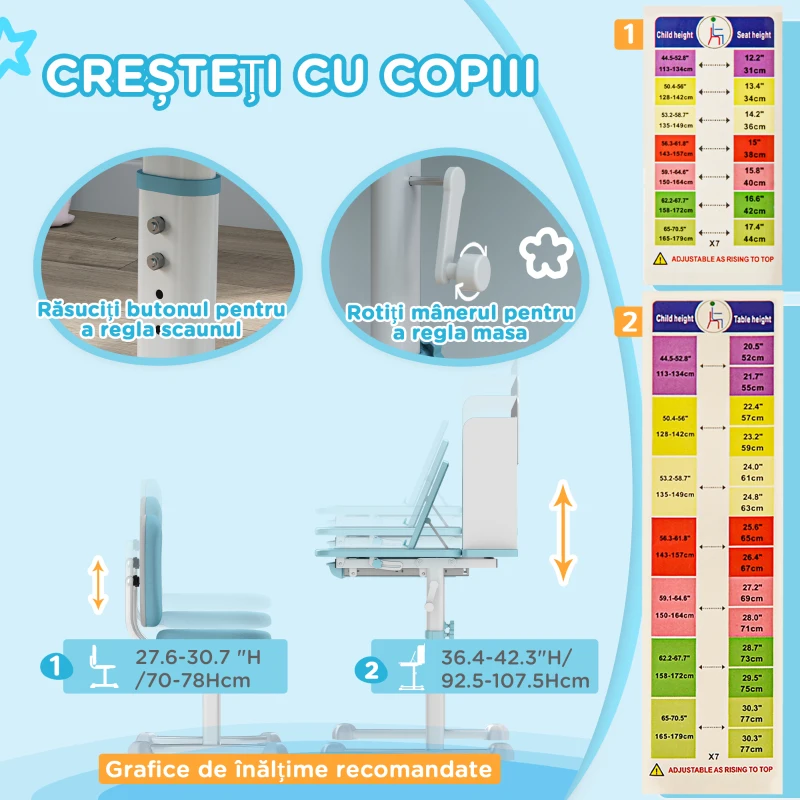 Aiyaplay Set Birou Copii 3–12 Ani – Reglabil cu Scaun & Blat inclinabil(m-5)