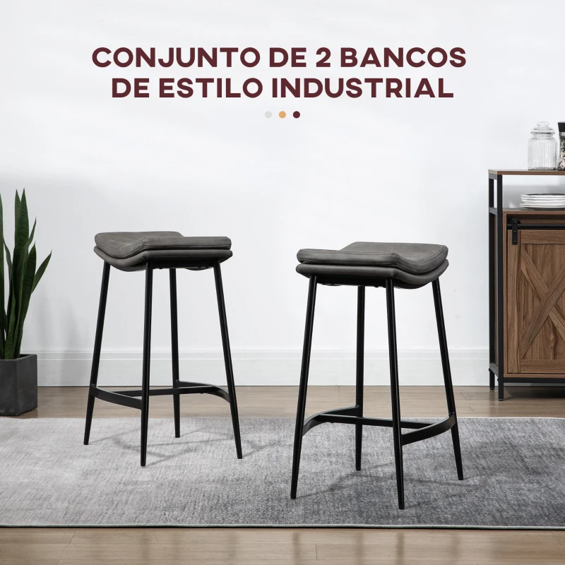 HOMCOM Conjunto de 2 Bancos Altos de Cozinha Bancos de Bar com Estrutura de Aço Estilo Industrial 48,5x38,5x68,5 cm Marrom