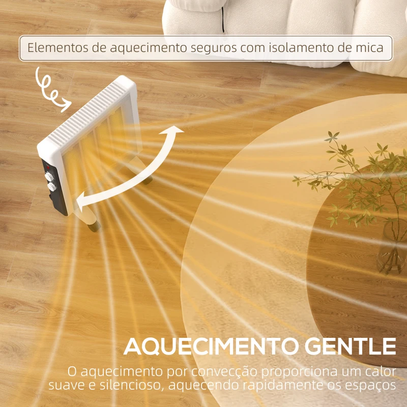 HOMCOM Aquecedor Elétrico 1000W/2000W Aquecedor com Painéis de Mica Rodas Aquecedor Elétrico de Baixo Consumo 26,5x55x61,5 cm Branco