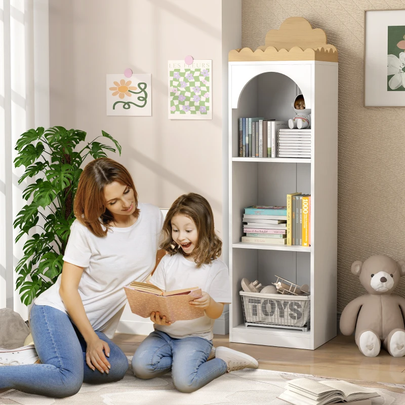 AIYAPLAY Estante para Livros Infantil de 3 Niveis Estante de Livros para Escola Infantil Dormitório 40x30x139,5 cm Branco e Madeira