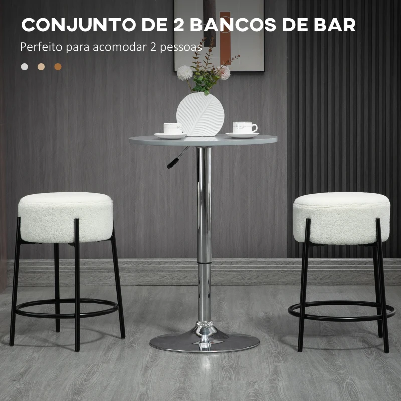 HOMCOM Conjunto de 2 Bancos Altos de Cozinha em Borrego Bancos Altos sem Encosto para Bar Sala de Jantar Ø43x62 cm Branco