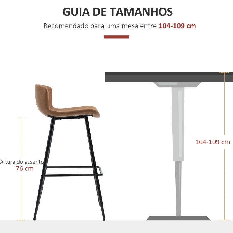 HOMCOM Conjunto de 2 Bancos Altos de Cozinha com Encosto Estofado em PU Carga 120 kg para Bar Sala de Jantar 45x49x94,6 cm Marrom