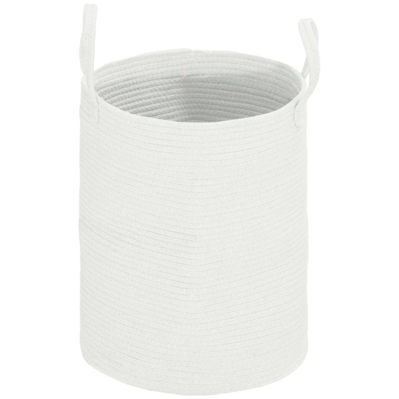 HOMCOM Coș pentru Rufe de 36L, Portabil și Pliabil cu Mânere, Coș de Rufe din Bumbac Natural, Ø38x45 cm, Alb Crem