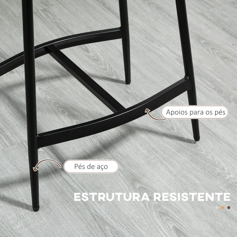 HOMCOM Conjunto de 2 Bancos Altos de Cozinha Bancos de Bar com Estrutura de Aço Estilo Industrial 48,5x38,5x68,5 cm Marrom