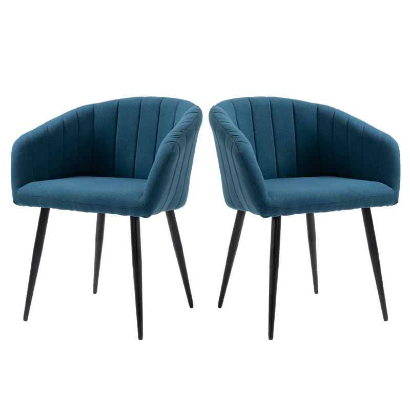HOMCOM Set de 2 Scaune Tapițate Moderne, Scaune pentru Sufragerie și Living cu Picioare Metalice, 62x56x76 cm, Albastru