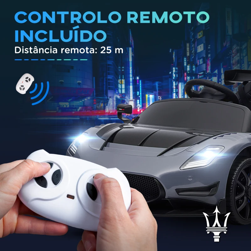 AIYAPLAY Carro Elétrico para Crianças Carro Maserati GT2 12V  com Controlo Remoto Faróis LED Buzina E Música  115x60x45 cm Cinza