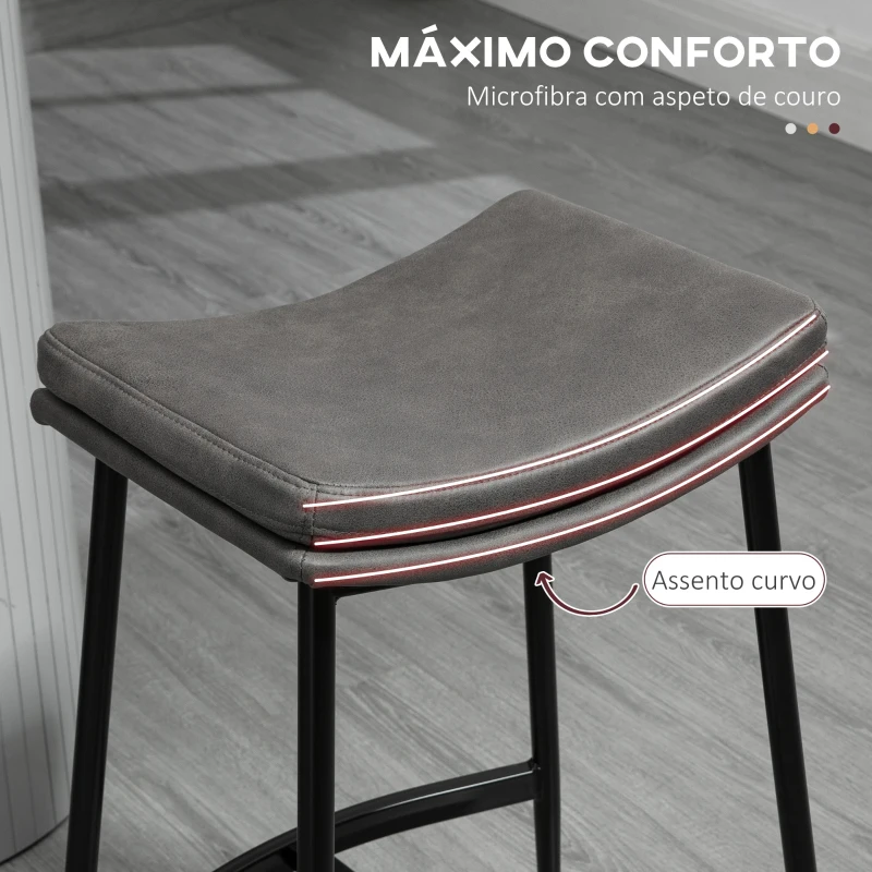 HOMCOM Conjunto de 2 Bancos Altos de Cozinha Bancos de Bar com Estrutura de Aço Estilo Industrial 48,5x38,5x68,5 cm Marrom