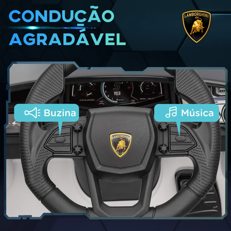 AIYAPLAY Carro Elétrico para Crianças Carro Lamborghini Revuelto com Bateria 12V  Faróis LED e Música 105x60x40 cm Branco