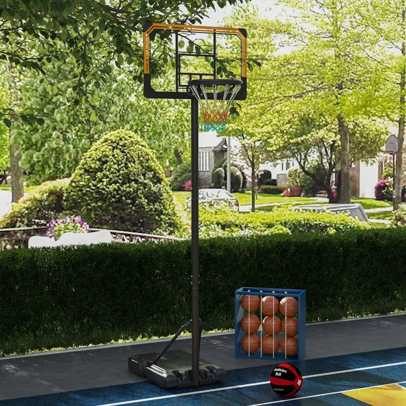SPORTNOW Tabela de Basquetebol de Exterior com Altura Ajustável 235-264 cm Suporte para Bola Rodas e Base Recarregável Preto