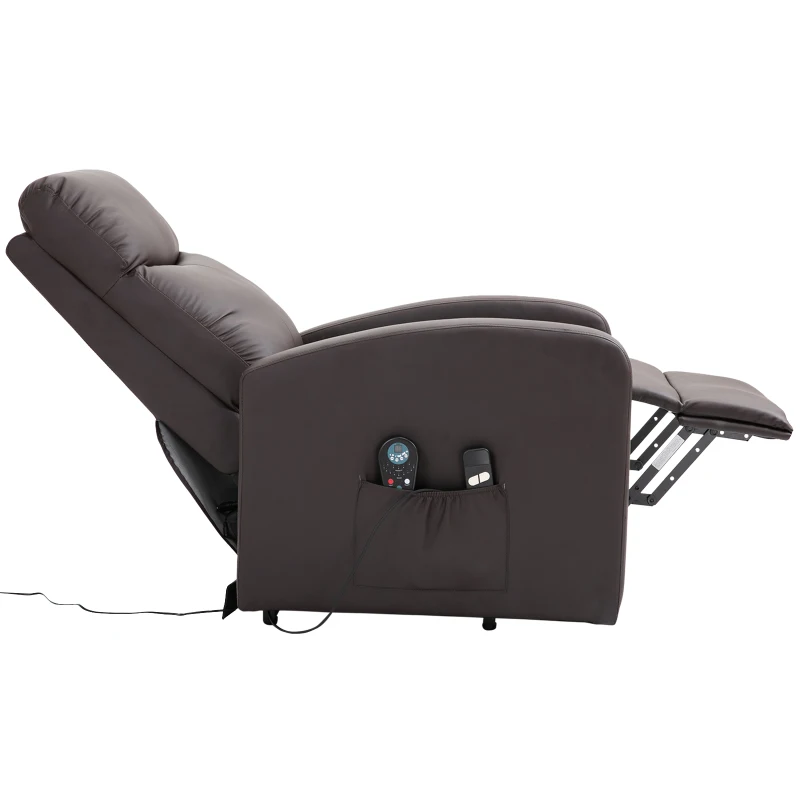 HOMCOM Massagestoel met opstaan hulp, relaxstoel, ligstoel, hoofdsteun, 8 vibratiepunten, 2 afstandsbedieningen, bruin