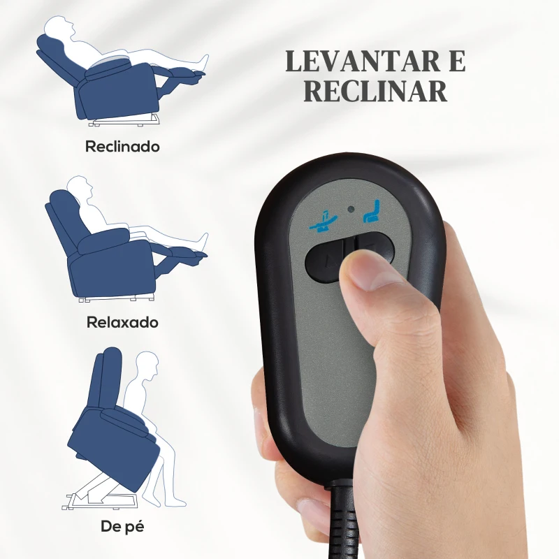 HOMCOM Poltrona Relax Reclinável Elétrica Poltrona Levanta Pessoas com Controlo Remoto e Bolso Lateral 66x90x96 cm Azul