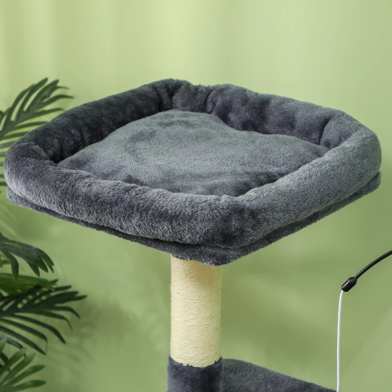 PawHut Arranhador para Gatos 134 cm com Caverna Plataformas Bolas de Jogar e Postes de Sisal 124,5x40x134 cm Cinza Escuro