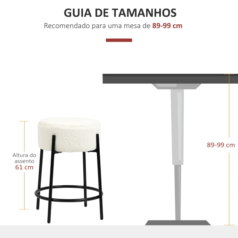 HOMCOM Conjunto de 2 Bancos Altos de Cozinha em Borrego Bancos Altos sem Encosto para Bar Sala de Jantar Ø43x62 cm Branco