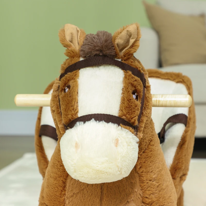AIYAPLAY Cavalo Baloiço para Crianças de 18-36 Meses com Sons Cinto de Segurança e Base de Madeira Carga 25 kg 68x33x45 cm Marrom