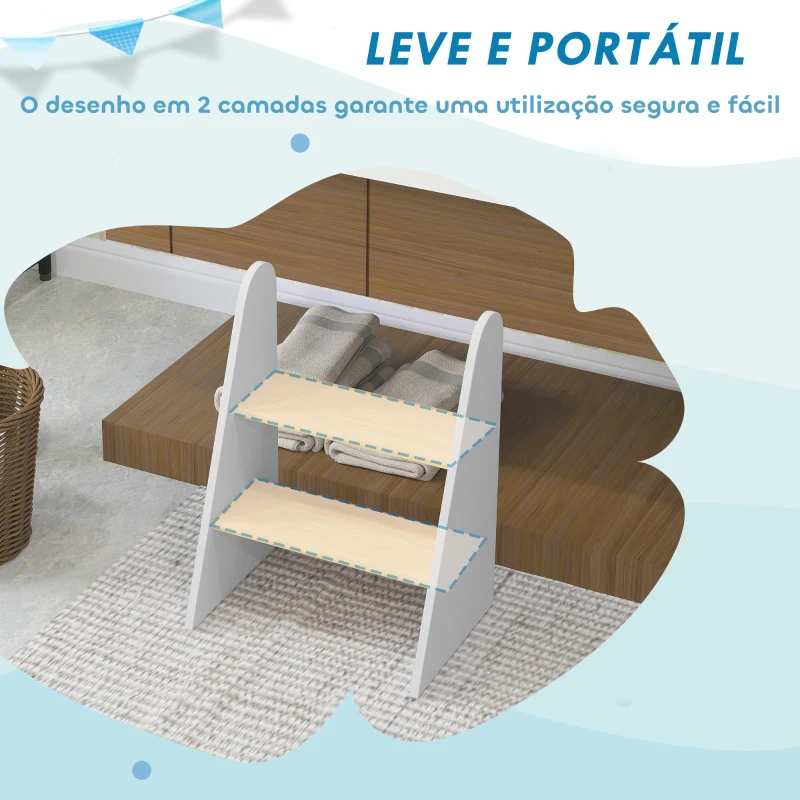 AIYAPLAY Banco para Crianças de 2 Degraus Torre de Aprendizagem Escada para Crianças acima de 3 Anos para Casa de Banho Cozinha 43x30x55 cm Branco
