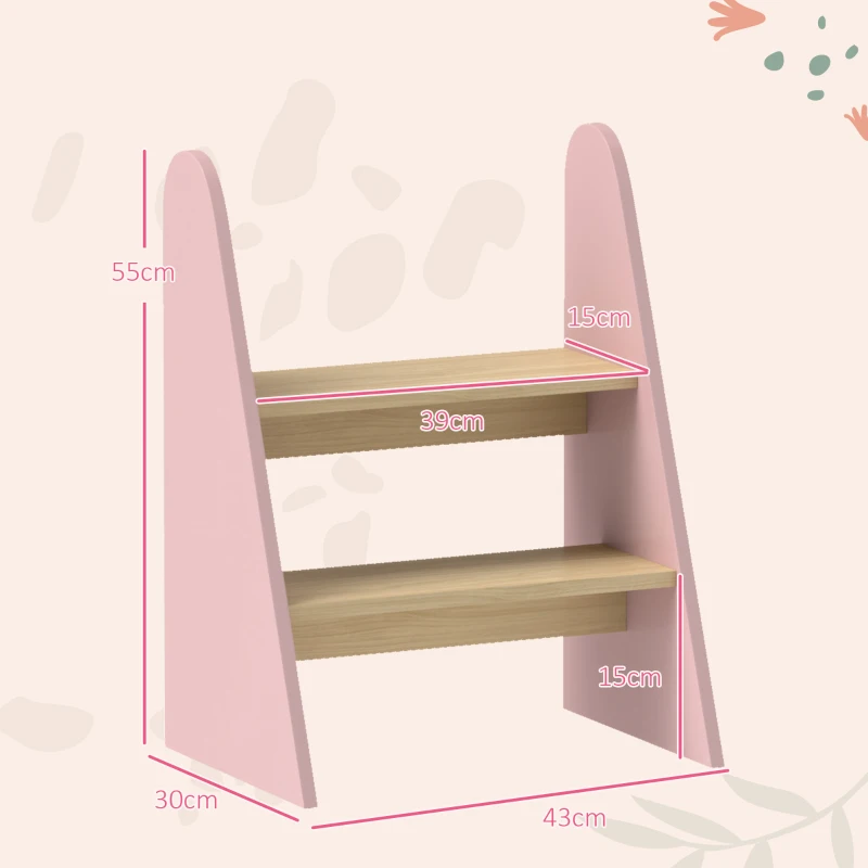 AIYAPLAY Banco para Crianças de 2 Degraus Torre de Aprendizagem Escada para Crianças acima de 3 Anos para Casa de Banho Cozinha 43x30x55 cm Rosa