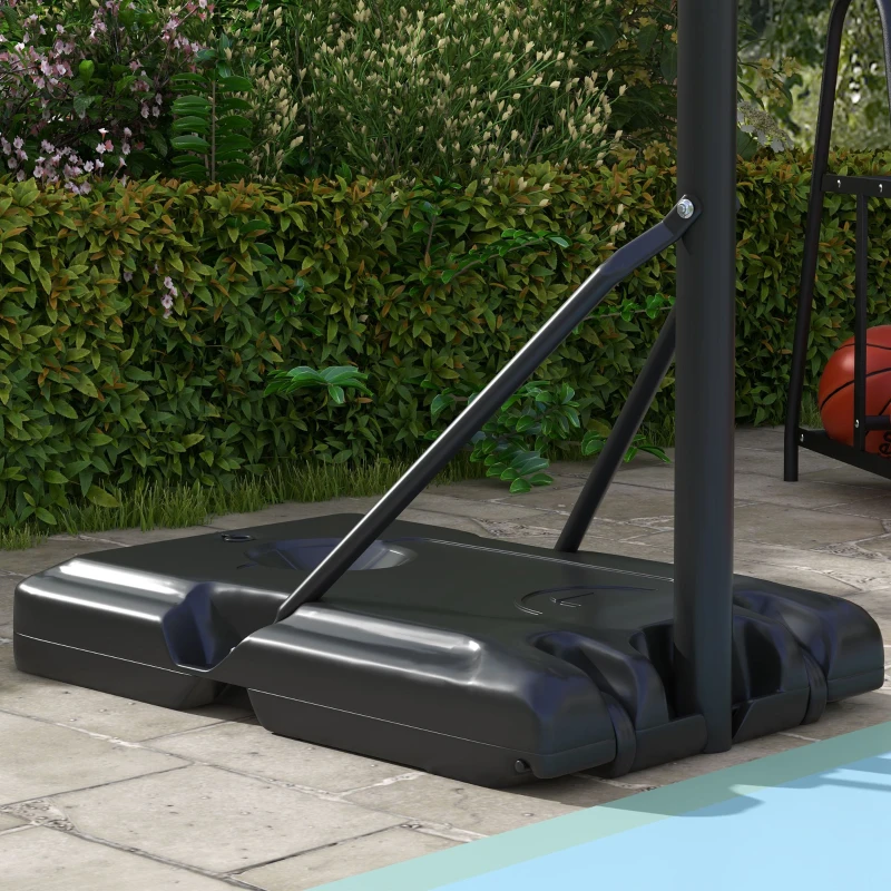 SPORTNOW Tabela de Basquetebol de Exterior com Altura Ajustável 235-264 cm Suporte para Bola Rodas e Base Recarregável Preto